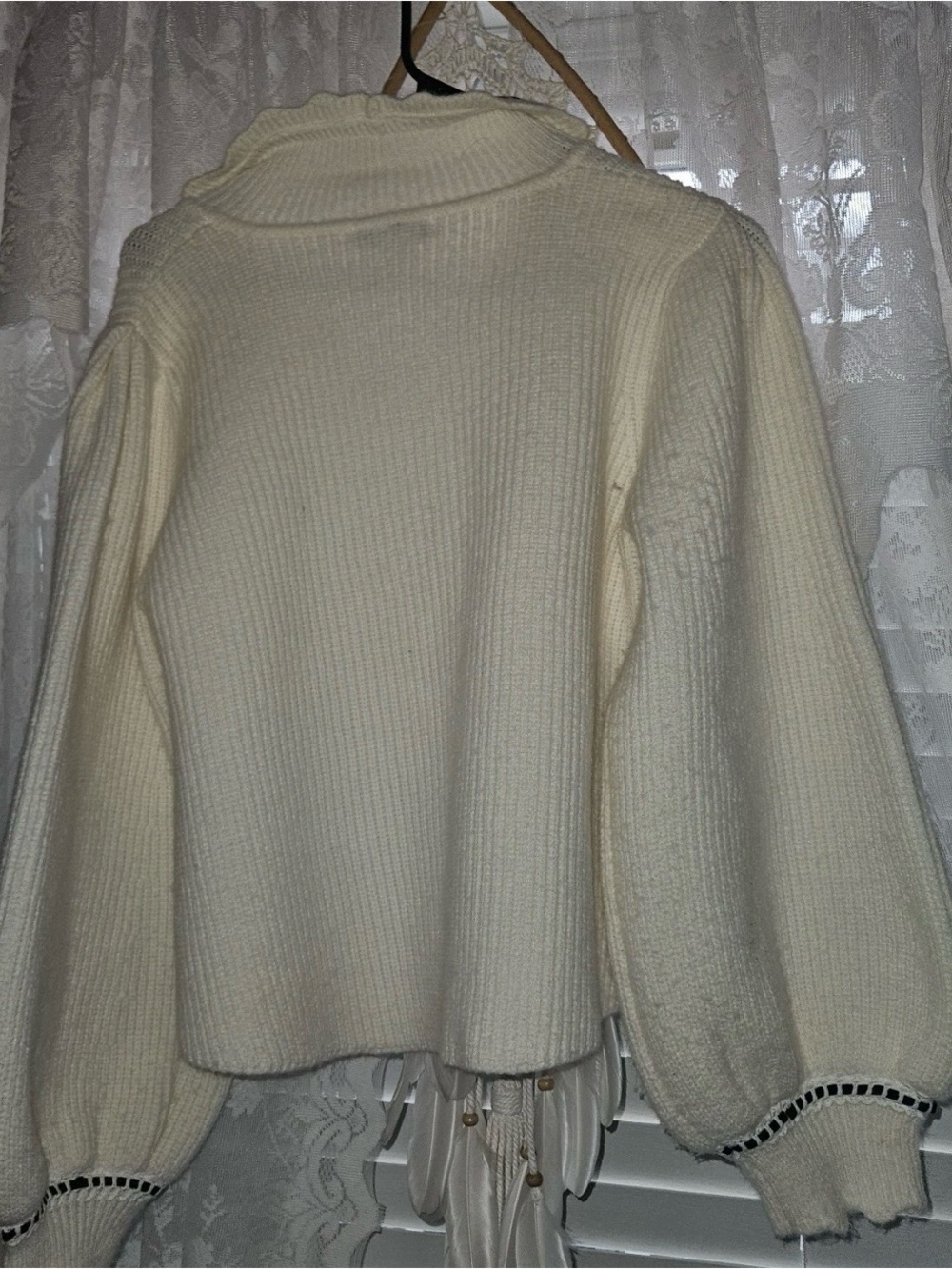 HYFVE Coquette Cream ribbed Cardigan Contrast Trim Peter Pan Collar Sweater M - Picture 4 of 16